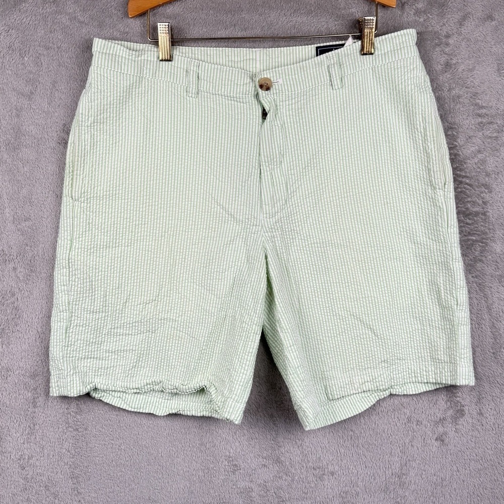Vineyard Vines Seersucker Shorts Mens 34 Green White Stripe Chino Preppy 8" Golf
